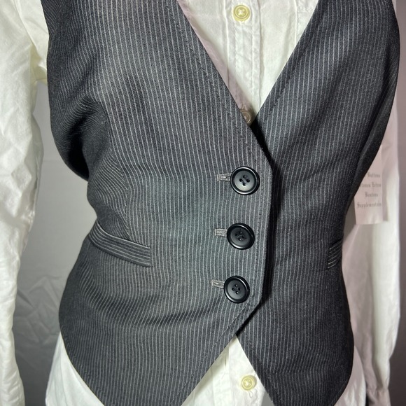 Y2K Nine West Waistcoat Pants Set Womens 4 Pinstripe Gray office siren NEW - Picture 9 of 16